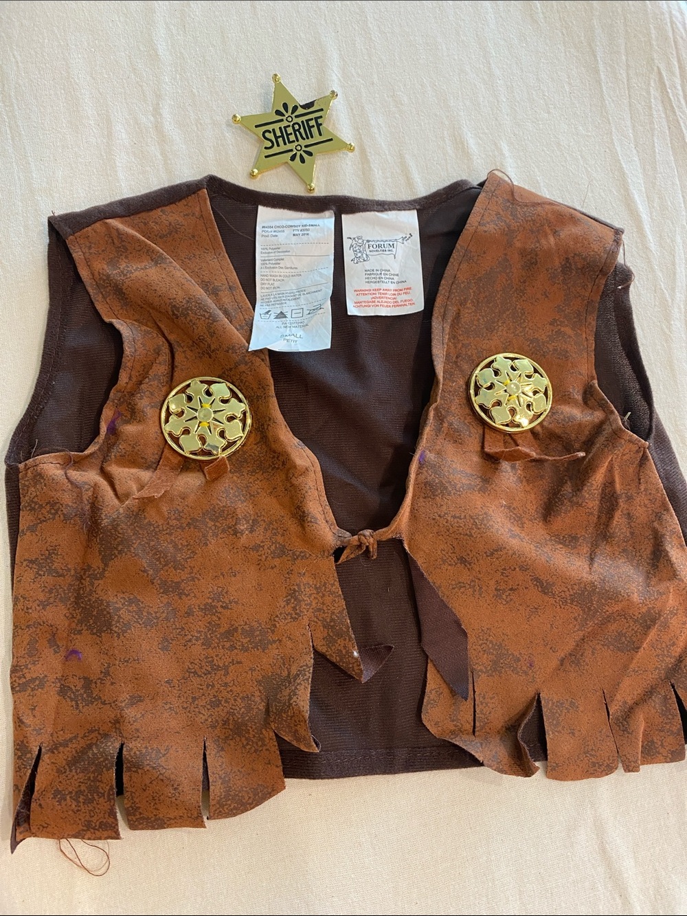 Little Kids Brown Sheriff Vest Costume by